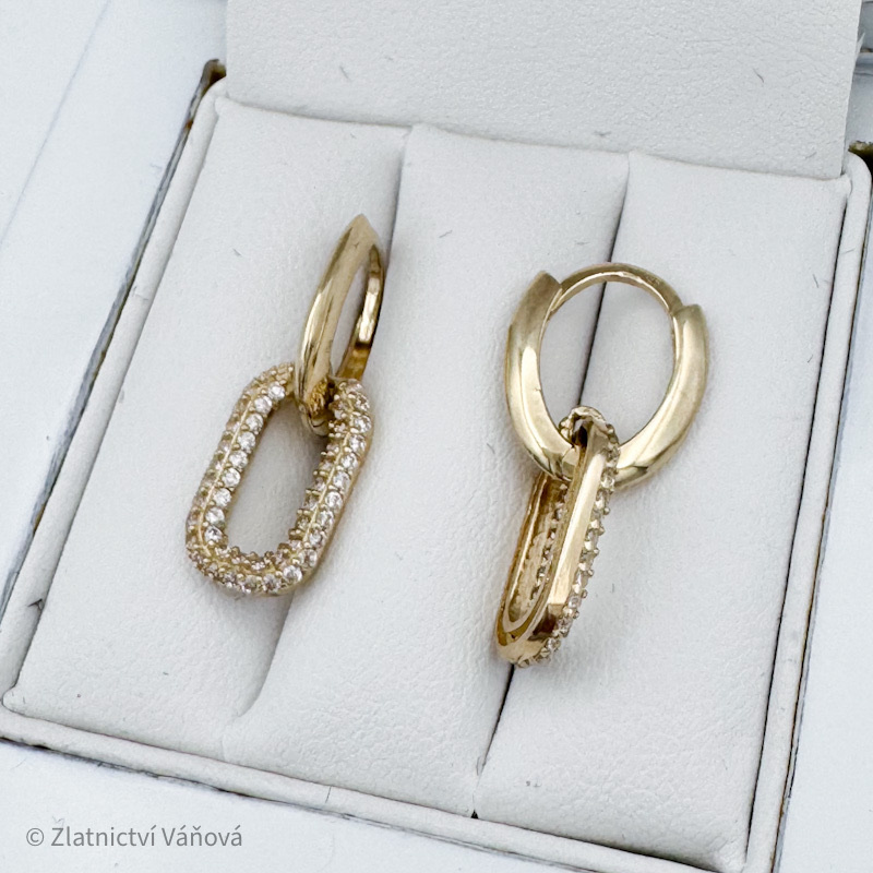 Žluté zlato náušnice se zirkony